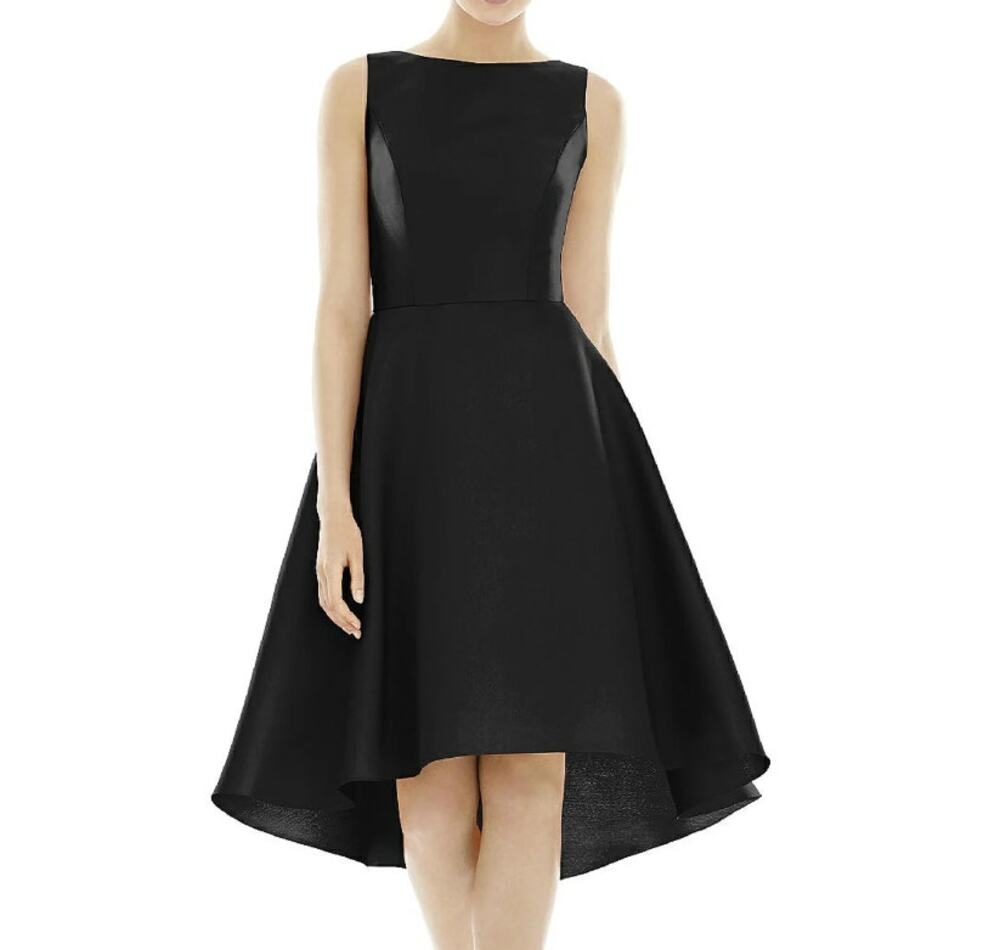 Alfred Sung  Bateau Neck Satin High Low Cocktail Dress - D697 Black Size 8 NEW
